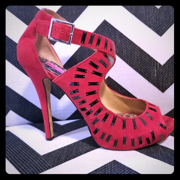 Betsey Johnson Shoes - Betsey Johnson Red Suede Stilettos, Size 8.5 M